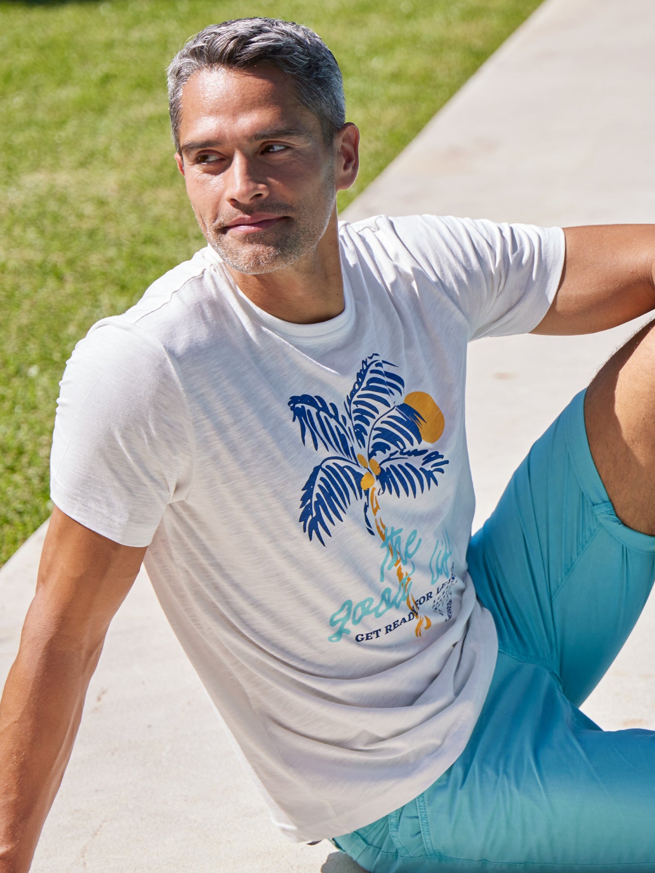 Rundhals T-Shirt für Herren mit Palmenprint