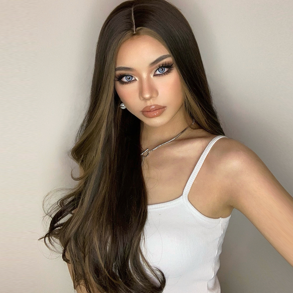 (70cm) Lange Kunsthaar Perücke Synthetic Wig Perücke mit verstellbarer Kappe - Braun