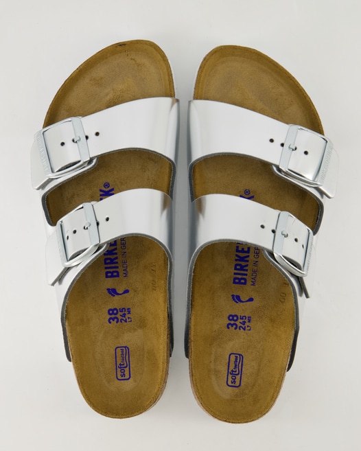Birkenstock Arizona Weichbettung Pantoletten in Silber