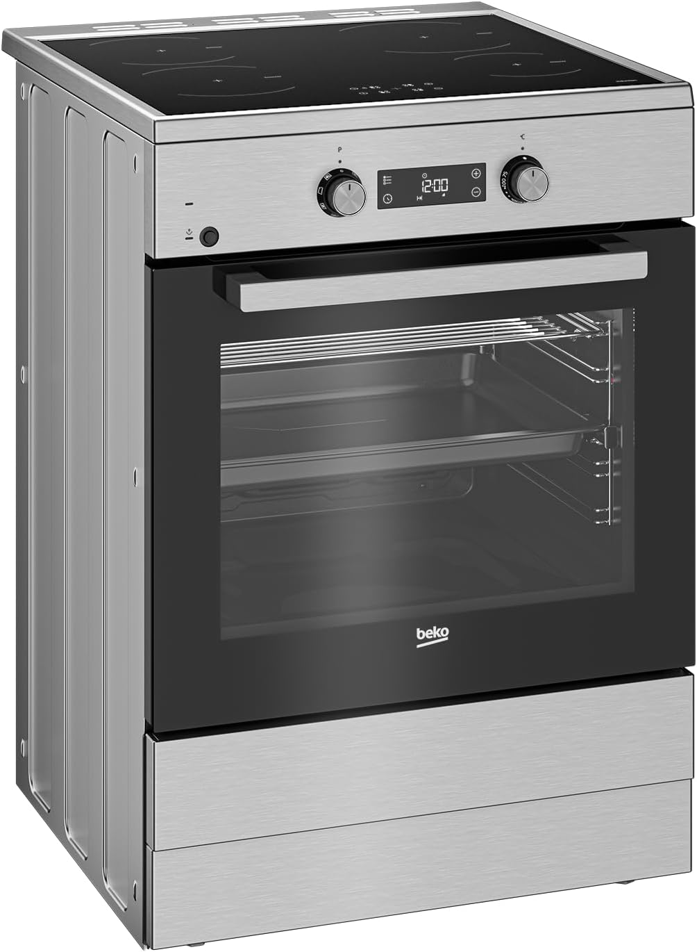 Beko FSM69301SXT Freistehender Herd, Multifunktionsofen mit Induktionskochfeld, 72 l Garraum-Volumen, 4 Kochzonen, 8 Heizarten, SteamAdd Dampffunktion, Multifunktionsdisplay, 1-fach Teleskopauszug