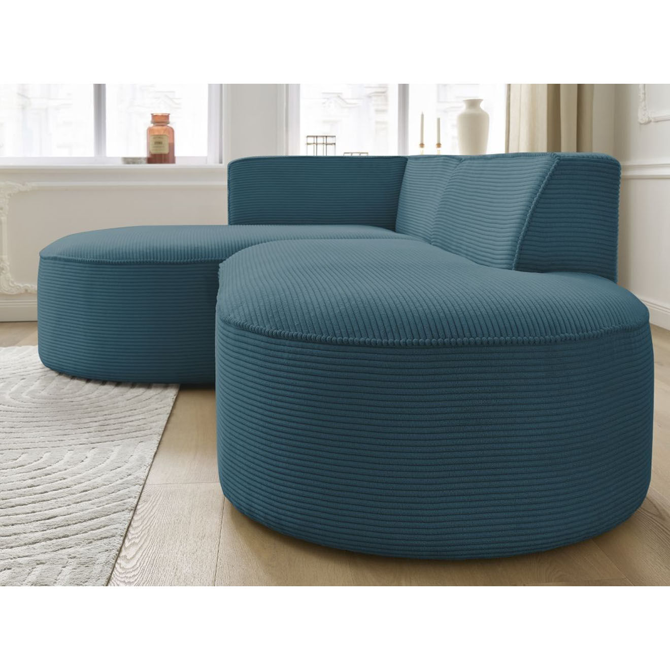 Bobochic Canapé d'angle gauche fixe 4 places Rousseau texturé bleu foncé - 250x160x72 cm
