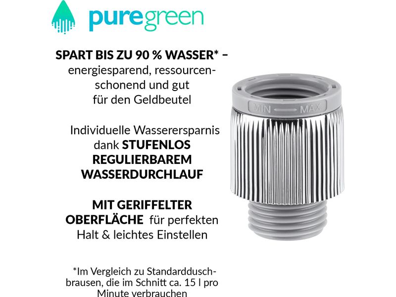 puregreen Wassersparregler Dusche, Chrom, Regulierbar Wassersparer für die Dusche aus «Die Höhle der Löwen»