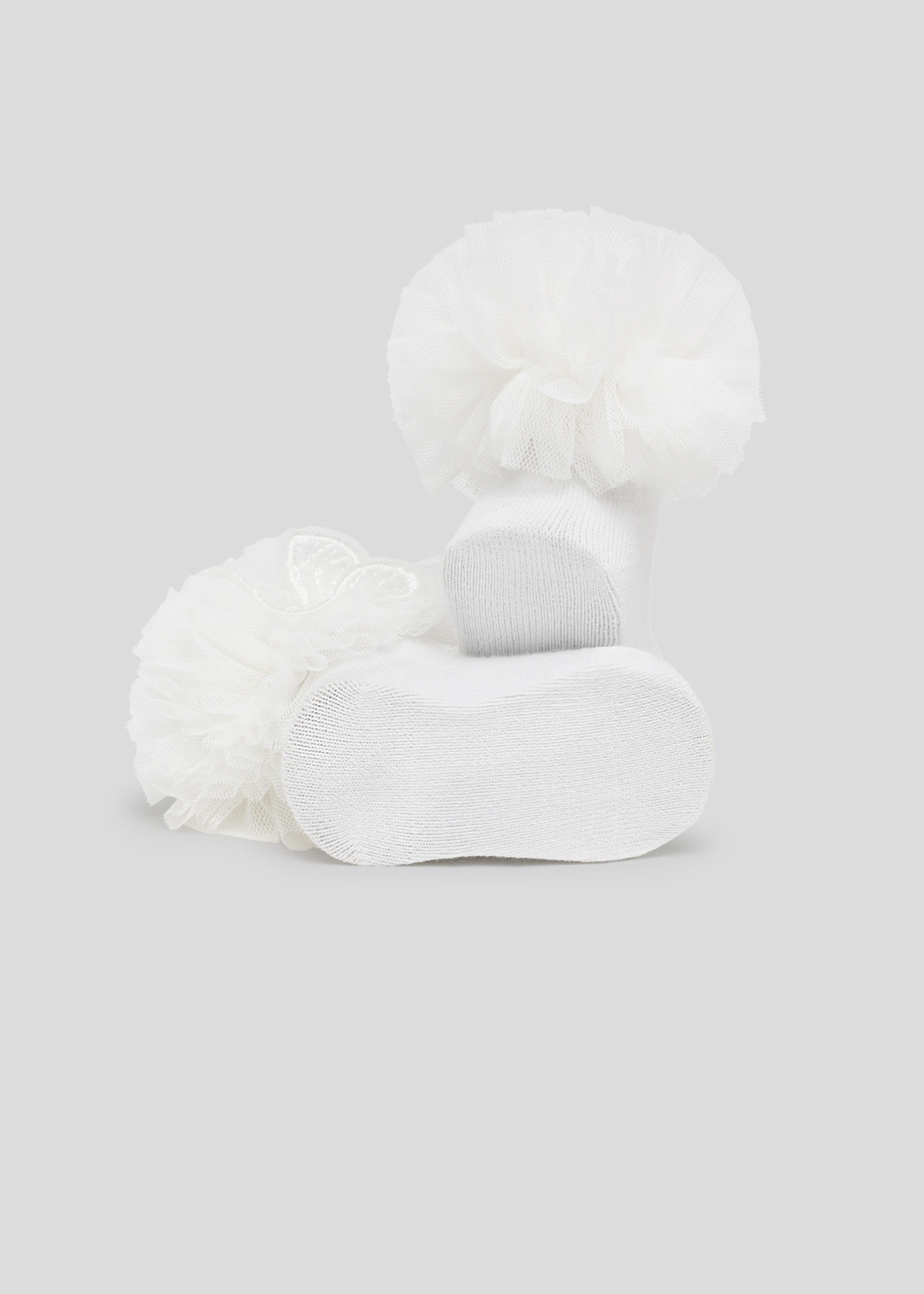 Conjunto de meias e faixa de cabelo com laço para recém-nascido em algodão orgânico - Cru
