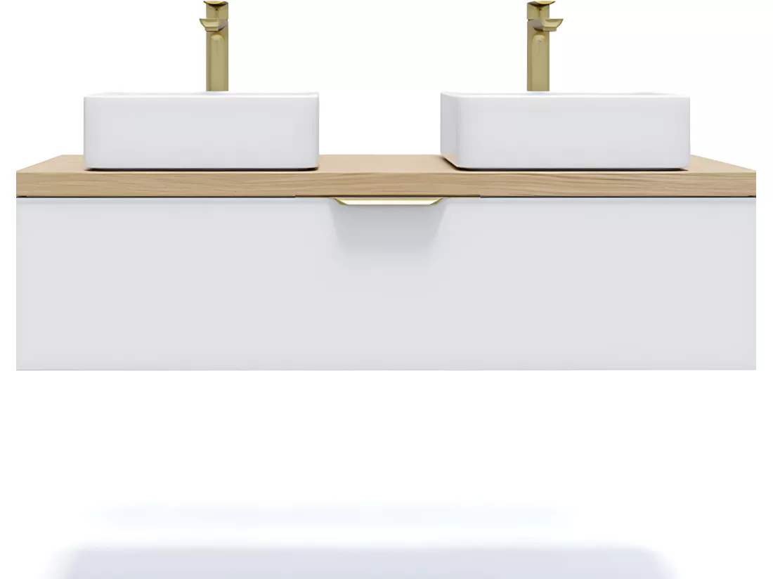 Meuble de salle de bain suspendu 2 vasques à poser 120cm 1 tiroir Blanc - Venice
