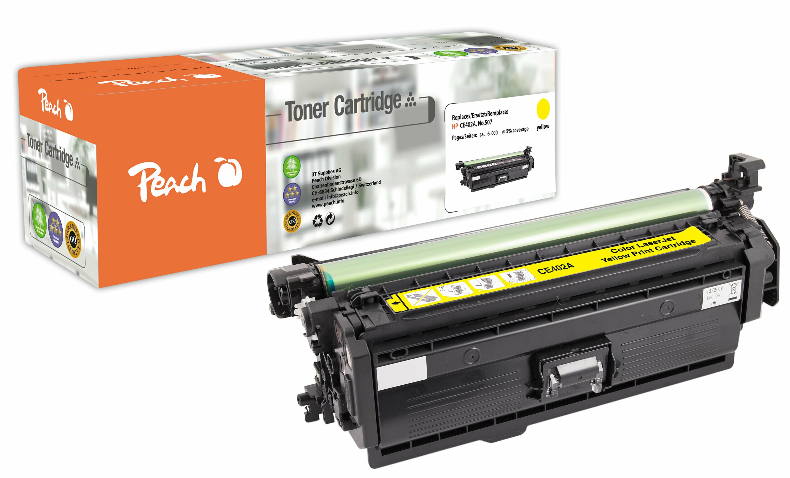 Peach HP 507 AY Toner ye ersetzt HP No. 507A Y, CE402A für z.B. HP LaserJet Enterprise 500 color M 551, HP LaserJet Enterprise 500 color M 551 dn (wiederaufbereitet)