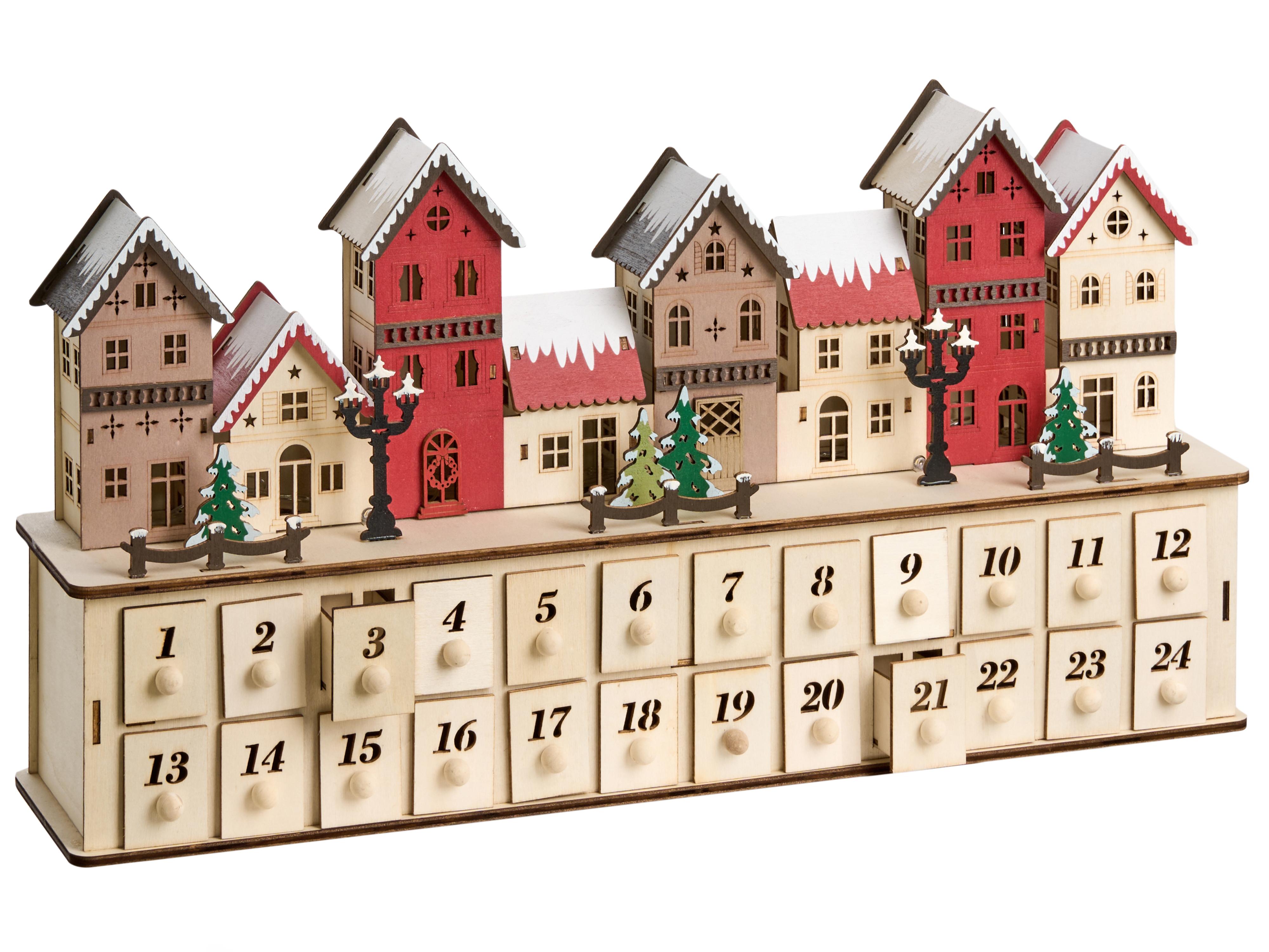 Kerstdecoratie LED VISTERFLO Adventskalender 24 cm Lichtbruin
