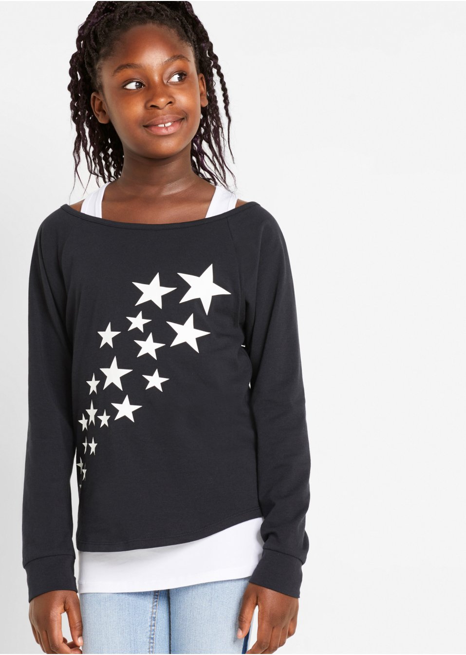 T-shirt fille avec top (Ens. 2 pces.) en coton
