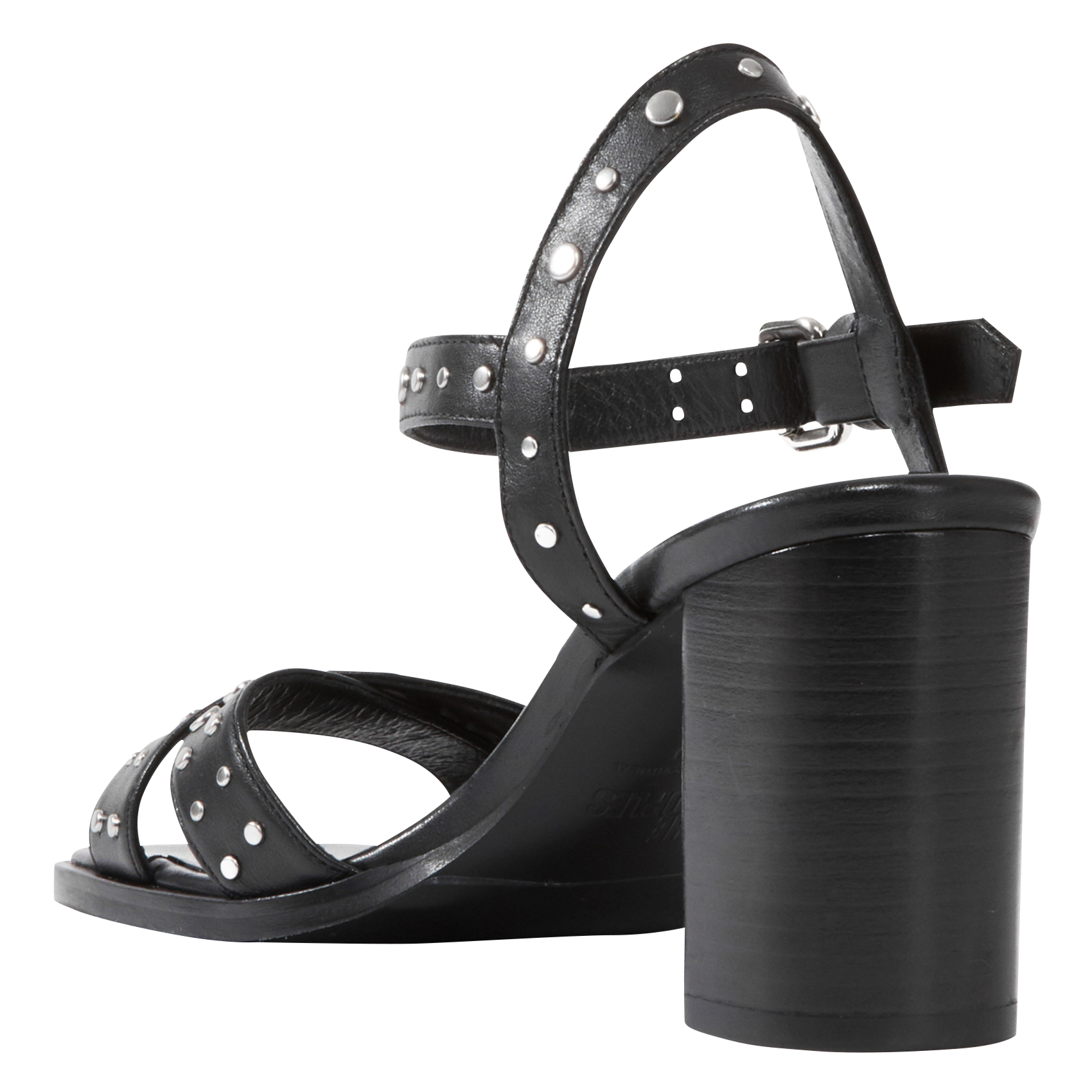 Sandales à talons à studs en cuir| Noir
