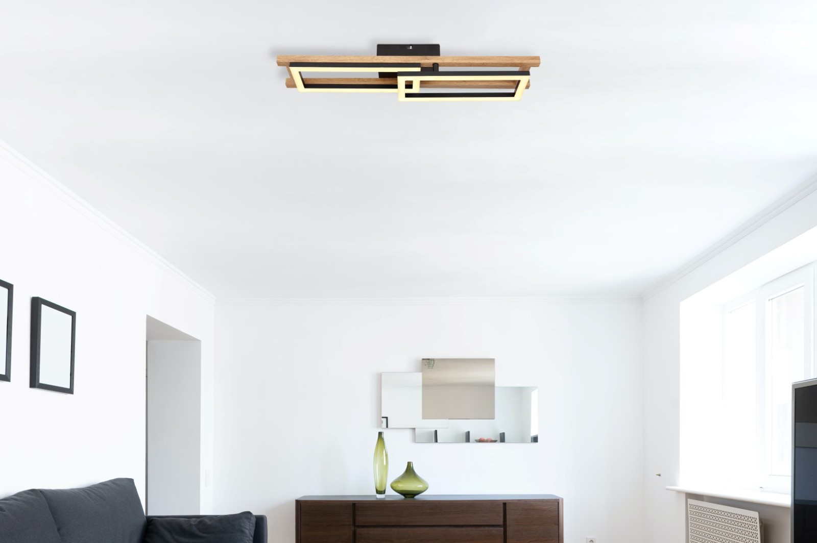 LED-Deckenleuchte - schwarz matt-Holzoptik - drehbar - 69 cm