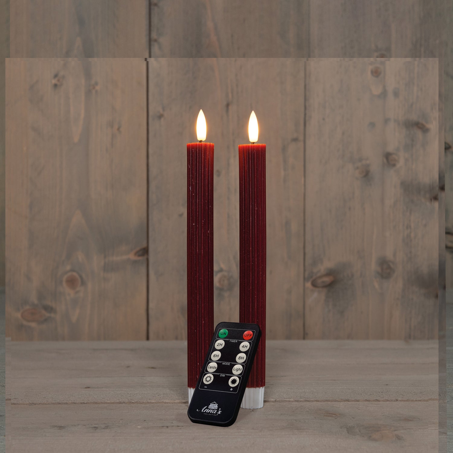 Anna's Collection LED dinerkaars Rib met timer bordeaux D 2,1 H 23 cm 2 stuks