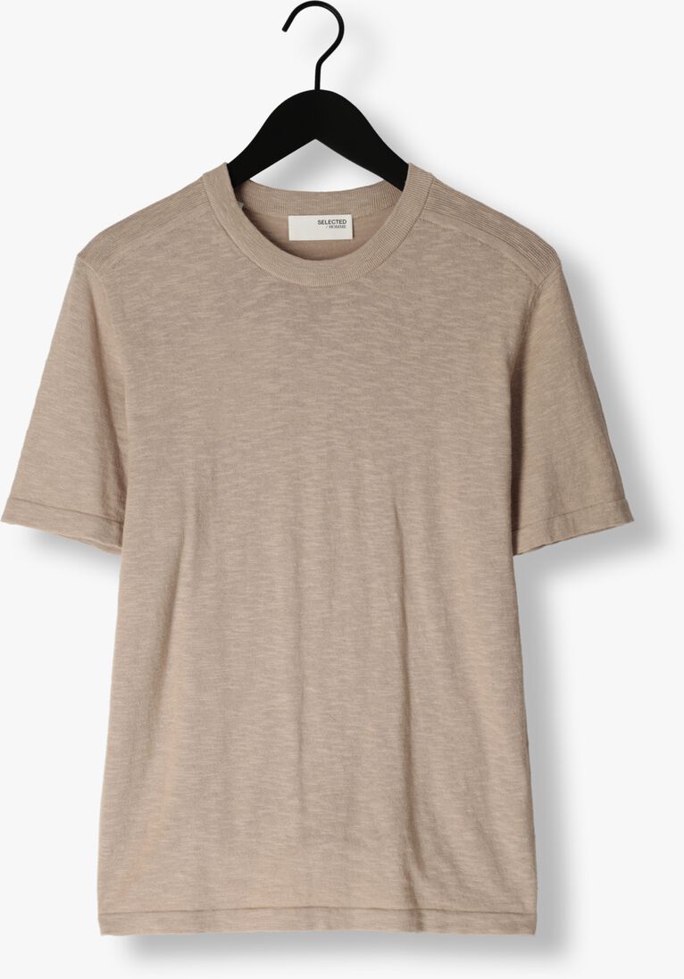 SELECTED HOMME beige selected homme t-shirt slhberg linen ss knit tee noos