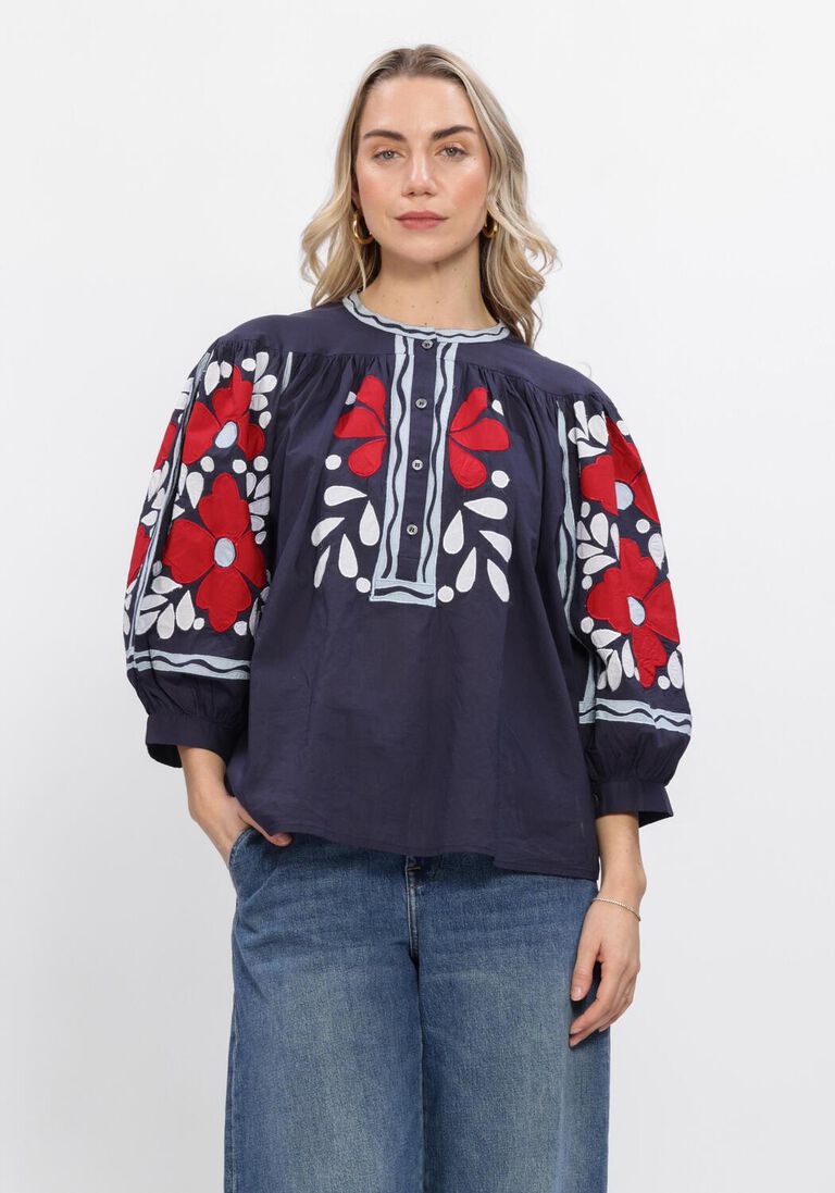 donkerblauwe antik batik blouses oxo blouse