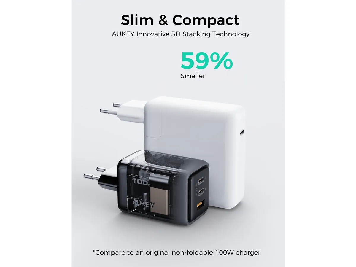 (100W) Comet Mix USB A / 2x USB C GaN Ladegerät Netzteil Power Delivery   Ladekabel (PA-C5 Bundle) - Schwarz