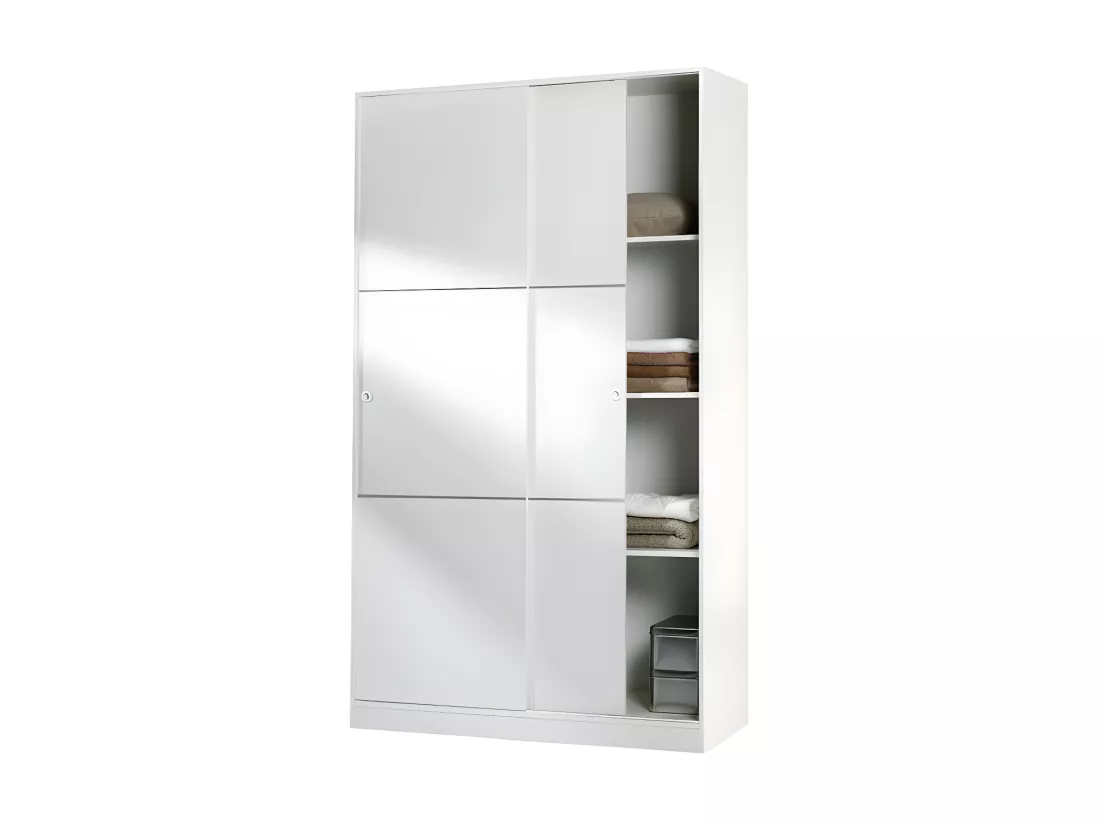 Armoire coulissante 2 portes Blanc - RAFU - L 120 x l 50 x H 200 cm