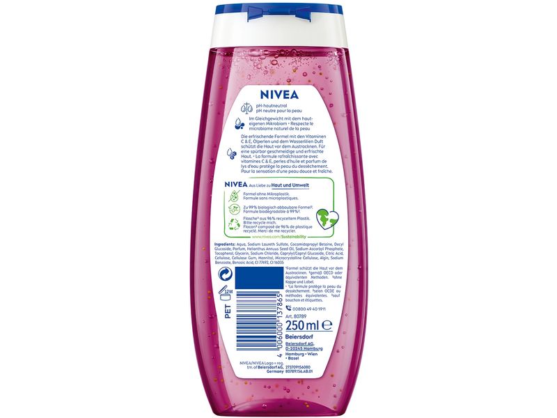 NIVEA Duschgel Waterlily and Oil 250 ml Pflegedusche mit wertvollen Pflegeöl-Perlen und dem zarten Duft der Wasserlilie