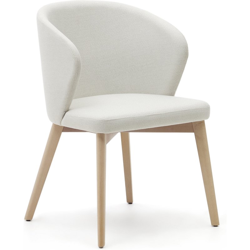 Chaise Darice en tissu chenille beige et bois de hêtre, finition naturelle