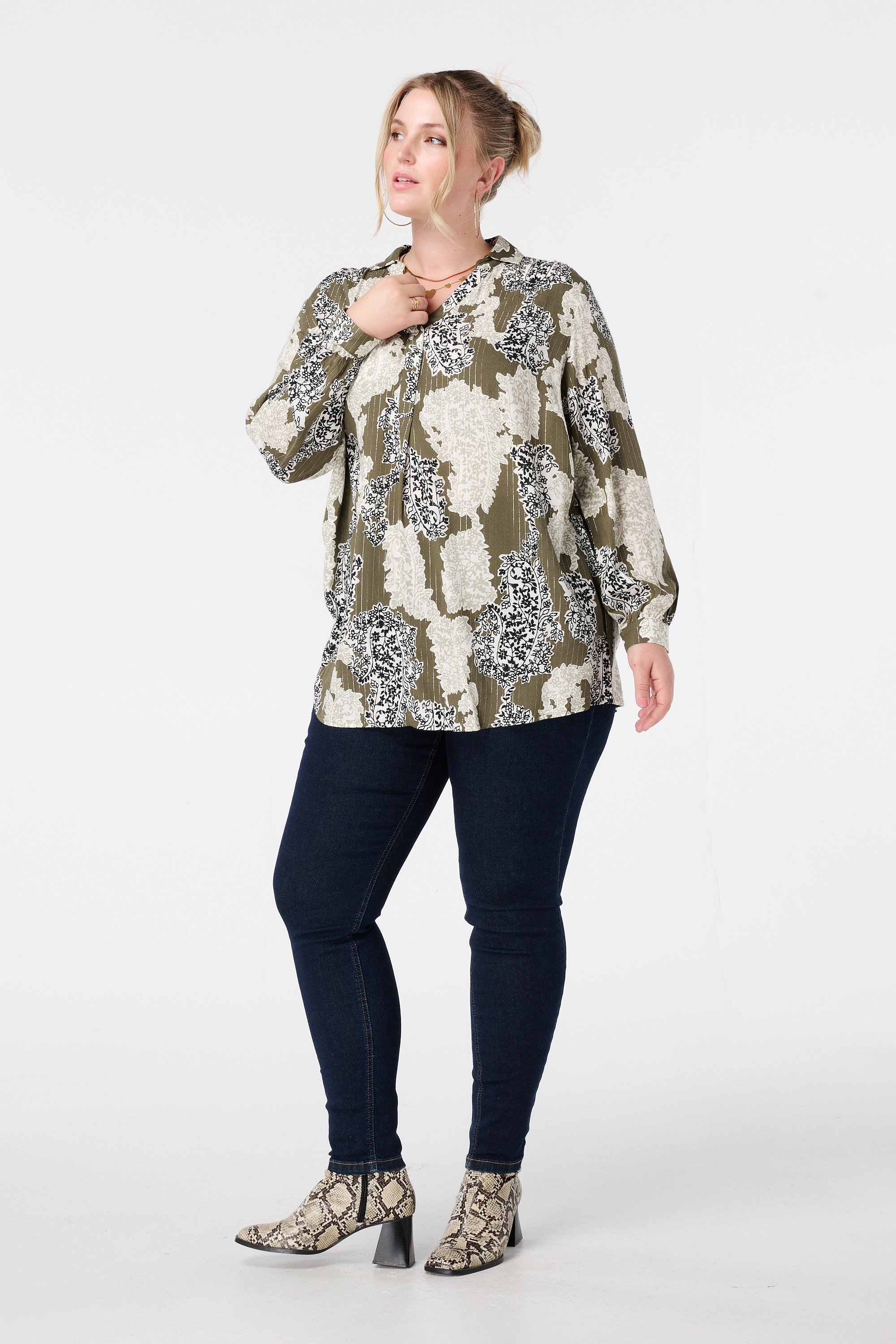 Blouse met print Multi Khaki