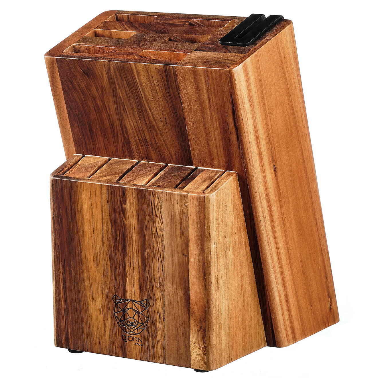 Bjorn Bloc à couteaux avec aiguiseur intégré Loviisa bois vernis - 13x15x23 cm