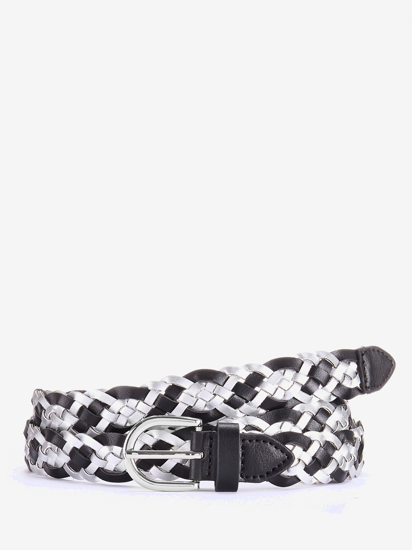 Ceinture tressée tendance aux couleurs contrastées avec détails couleur argent