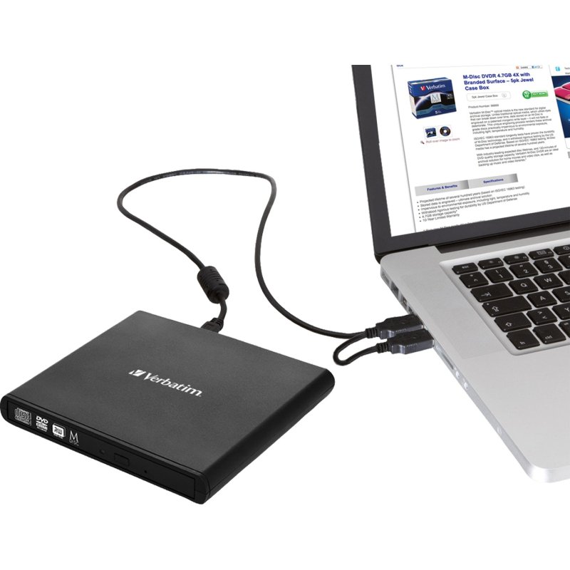 Verbatim Slimline CD/DVD lecteur de disques optiques DVD-RW Noir