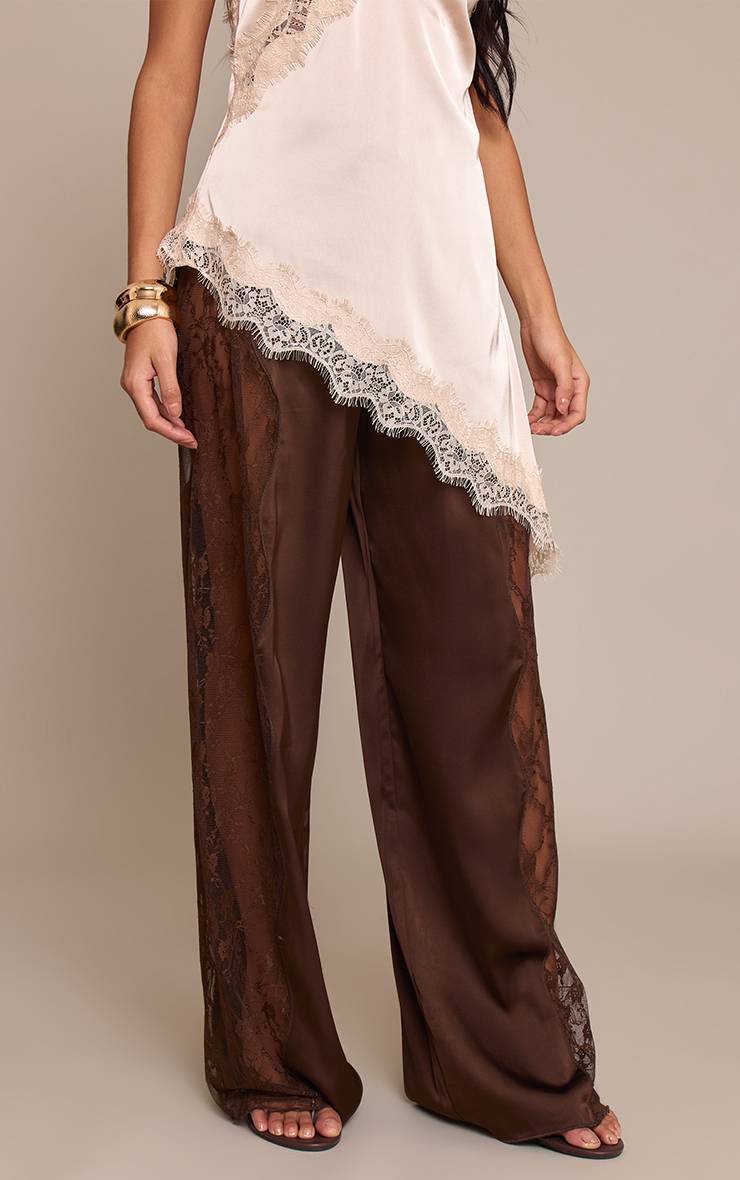 Chocolat Pantalon En Satin À Lacets Avec Cordon De Serrage