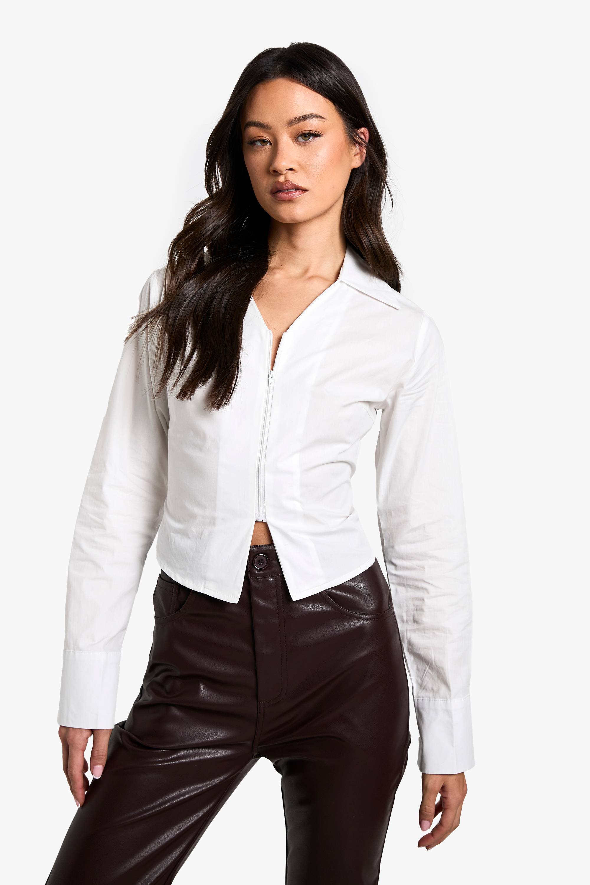boohoo Chemise longue ajustée à zip frontal