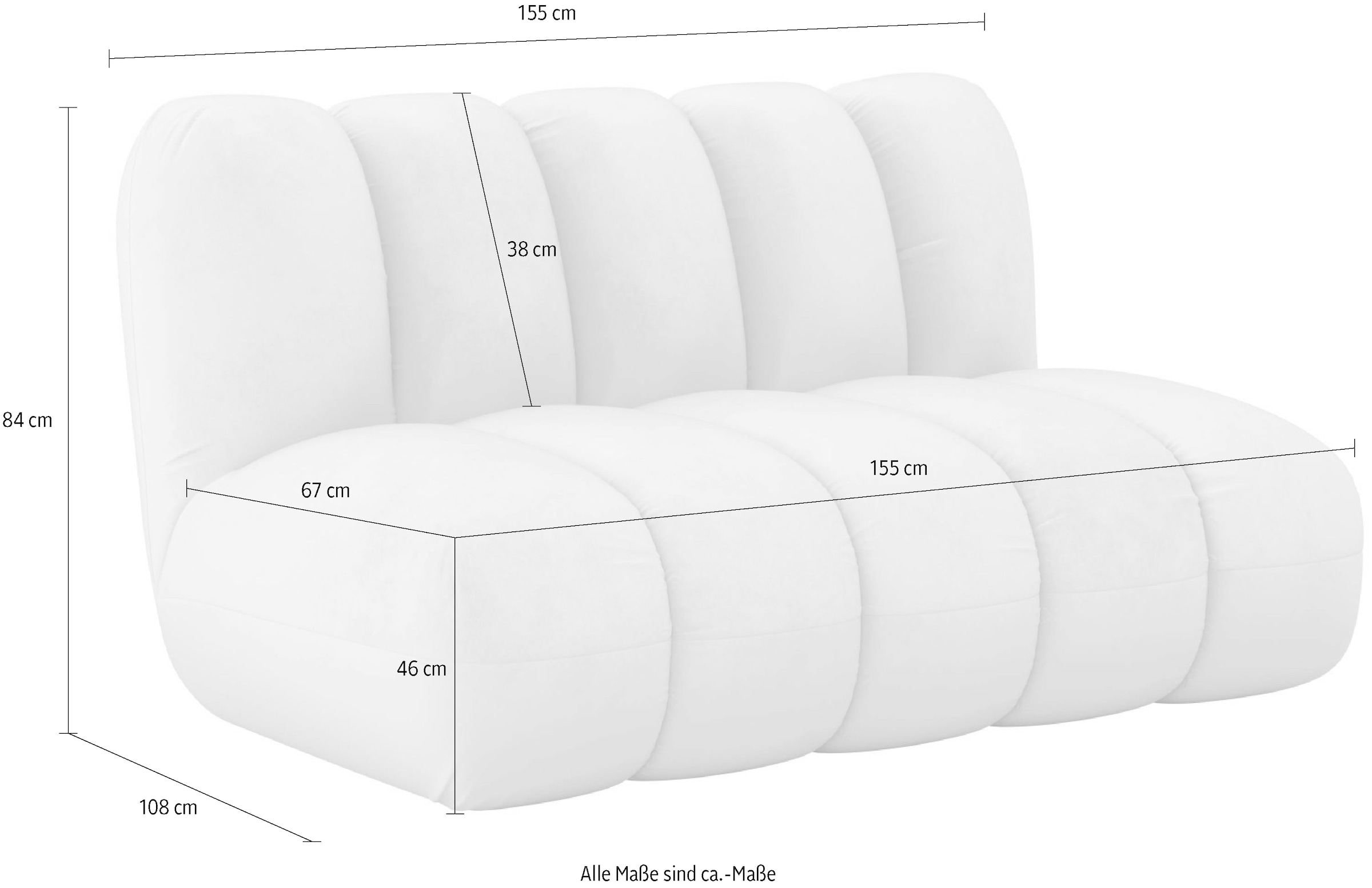 LeGer Home by Lena Gercke 2-Sitzer »Priya Designersofa, moderne Steppung, auch in Bouclé« gemütlich und modern, B/T/H: 155/108/84 cm