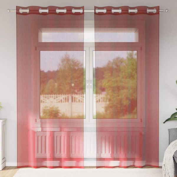 vidaXL Cortinas de Voile com Ilhós 2 Peças Vermelho Tinto - 356825323