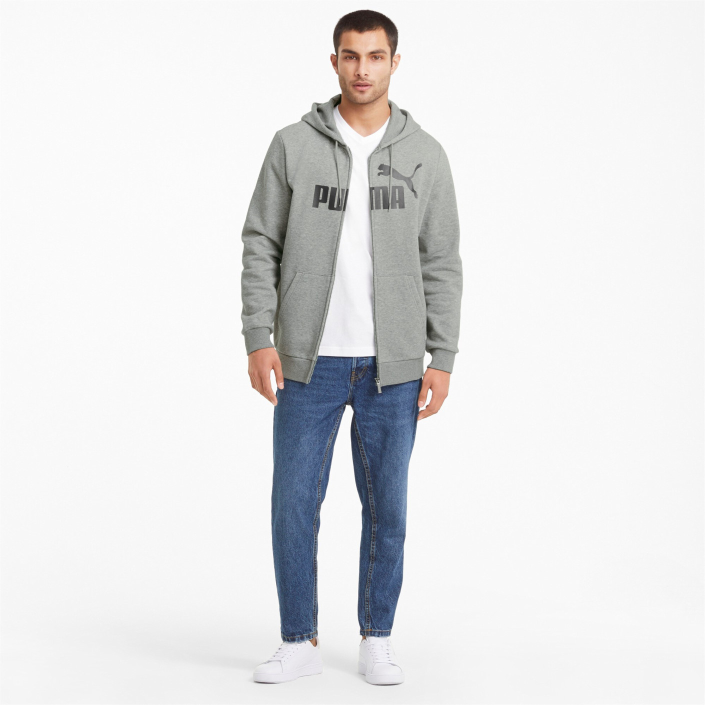 PUMA Essential Big Logo Full-Zip Hoodie Grijs Zwart