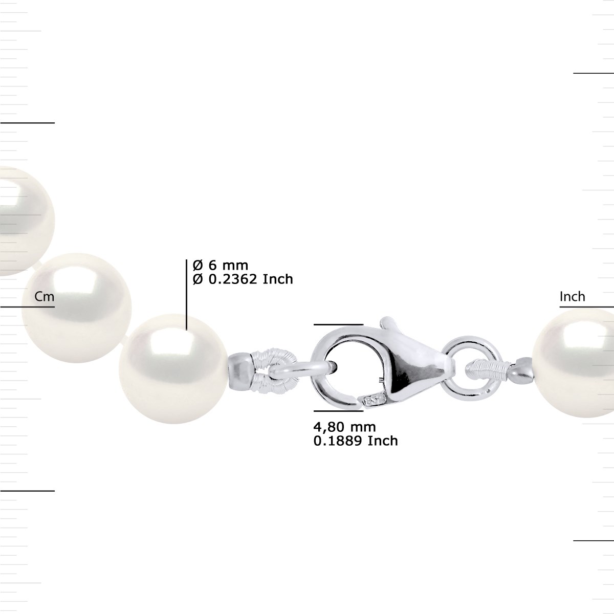 Bracelet Rang de Perles d'Eau Douce Rondes 6-7 mm Blanches Argent 925
