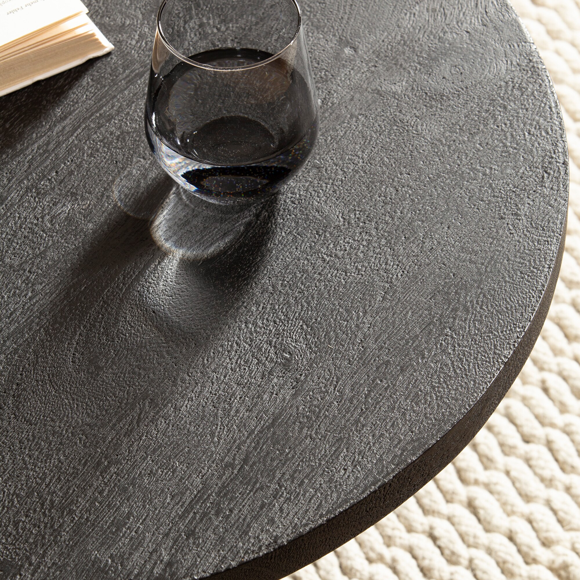 Couchtisch FineBuy Sofatisch Massivholz Schwarz 60x60x33cm Wohnzimmertisch Rund