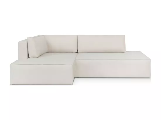 Canapé d'angle à gauche convertible 3 places avec coffre en tissu beige - Barani