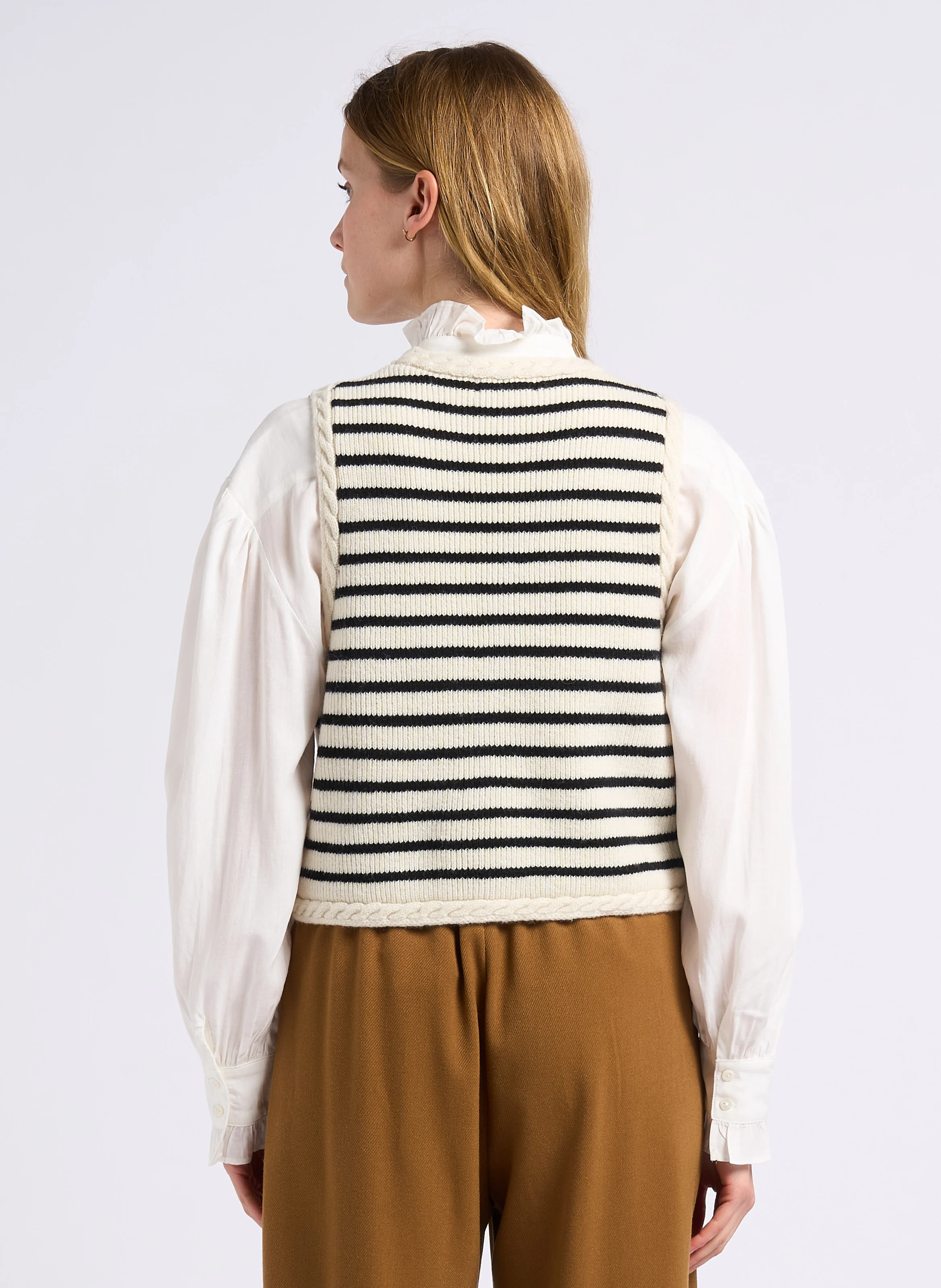 GABINO - Gilet court droit col V en laine mélangée | Blanc
