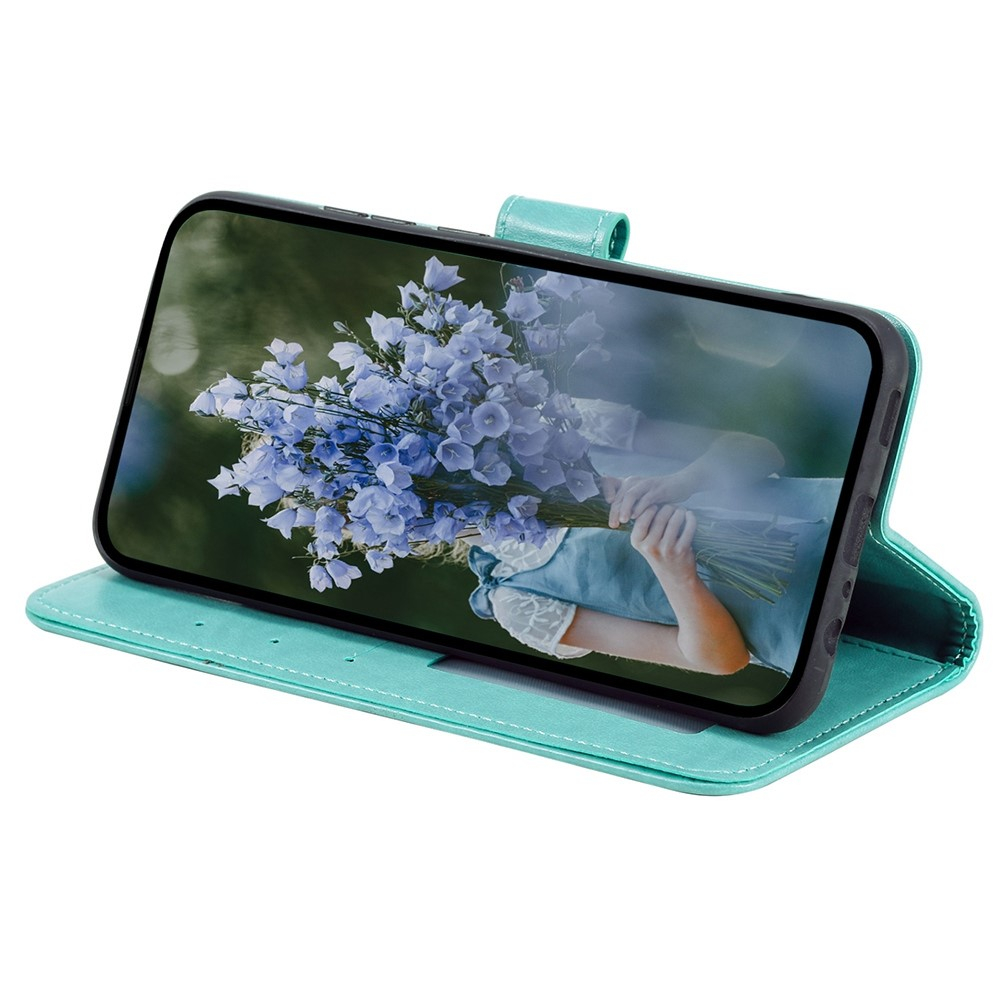 iPhone 14 Pro Leder Tasche Wallet - Mandala Flowers Imprint - Türkis