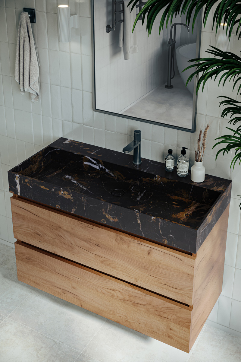 Fontana Portoro Gold badkamermeubel warm eiken 100cm met kraangat