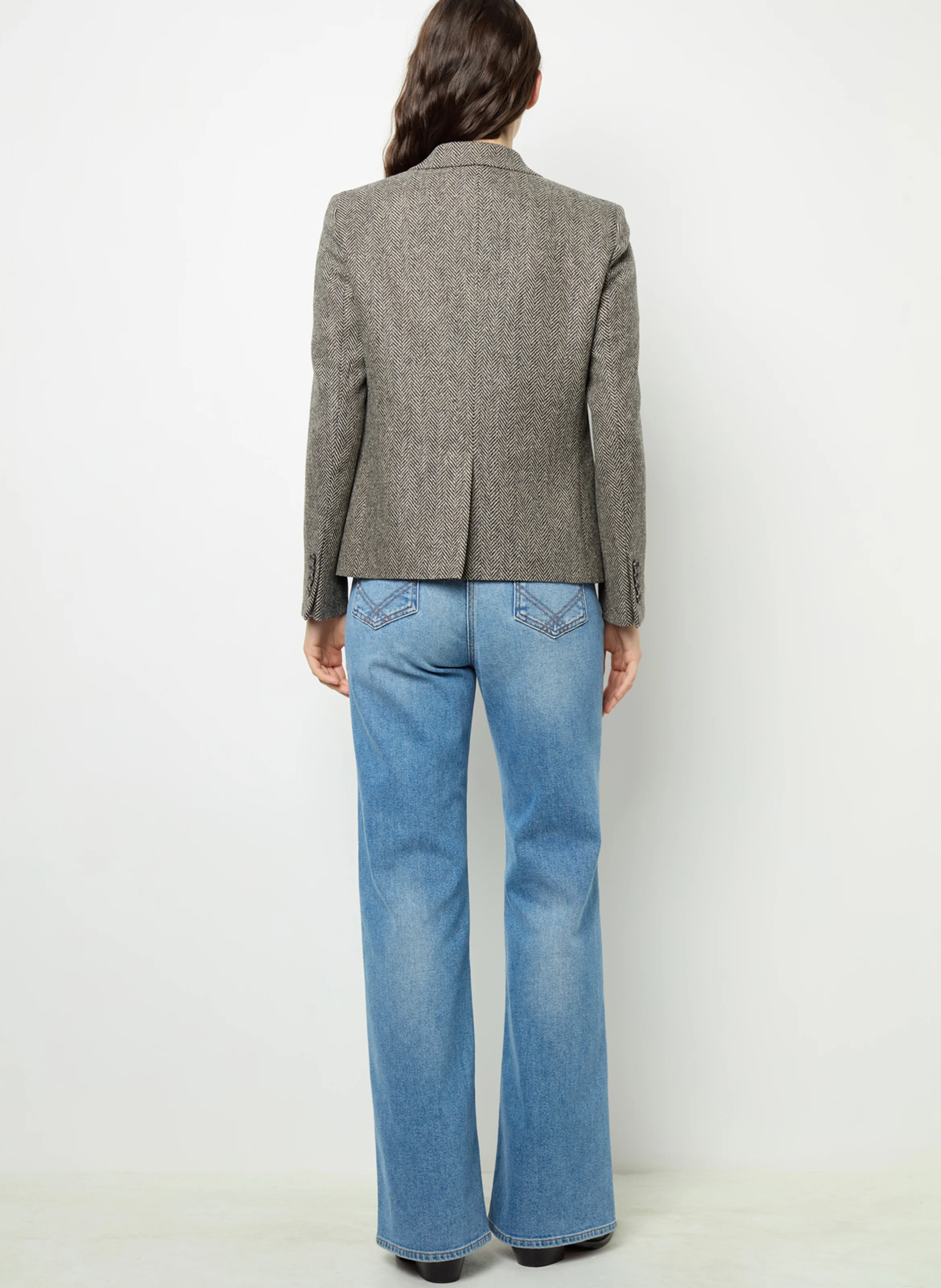 EDDIE - Blazer droit à chevrons en laine | Gris