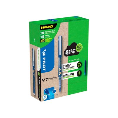 Pilot Hi-Tecpoint V7 - 10 Rollers bleu + 10 packs de recharges
