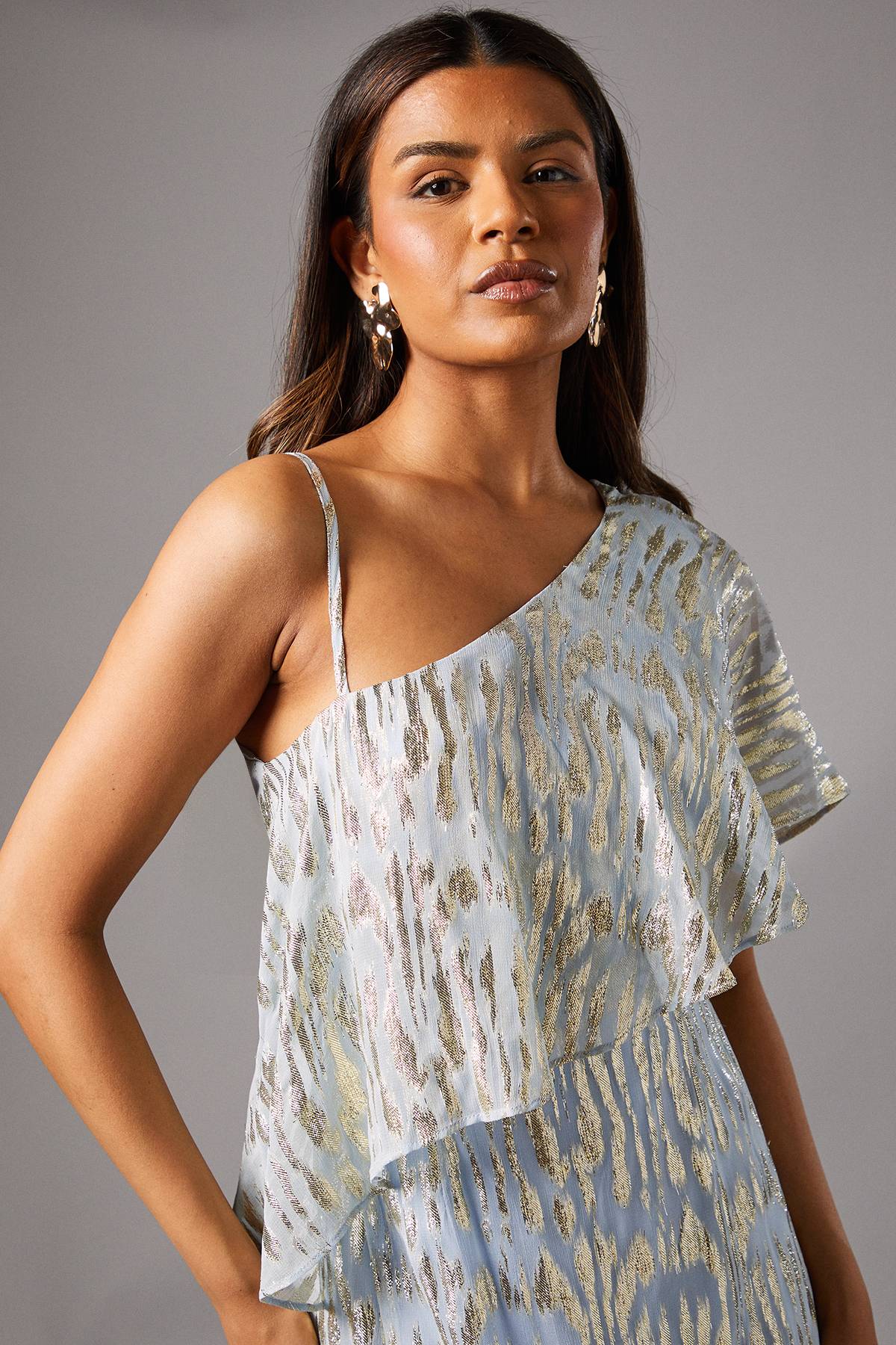 Coast Robe Longue Métallisée Asymétrique Petite Taille