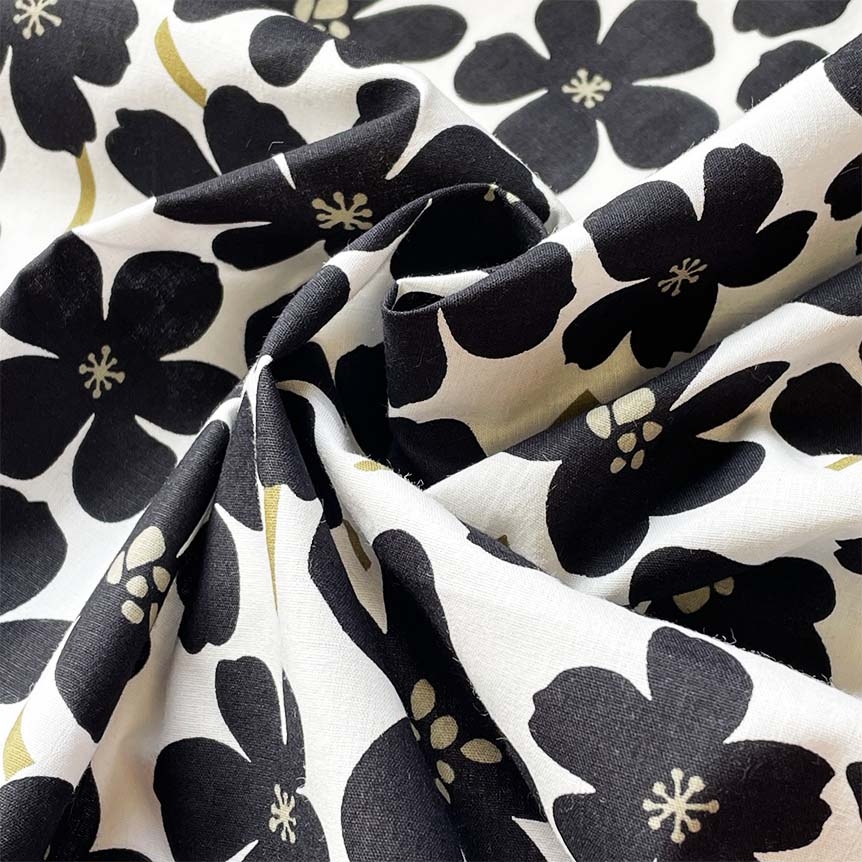 Tissu Coton Au Mètre Ex2424 Primeveres Noir Et Blanc