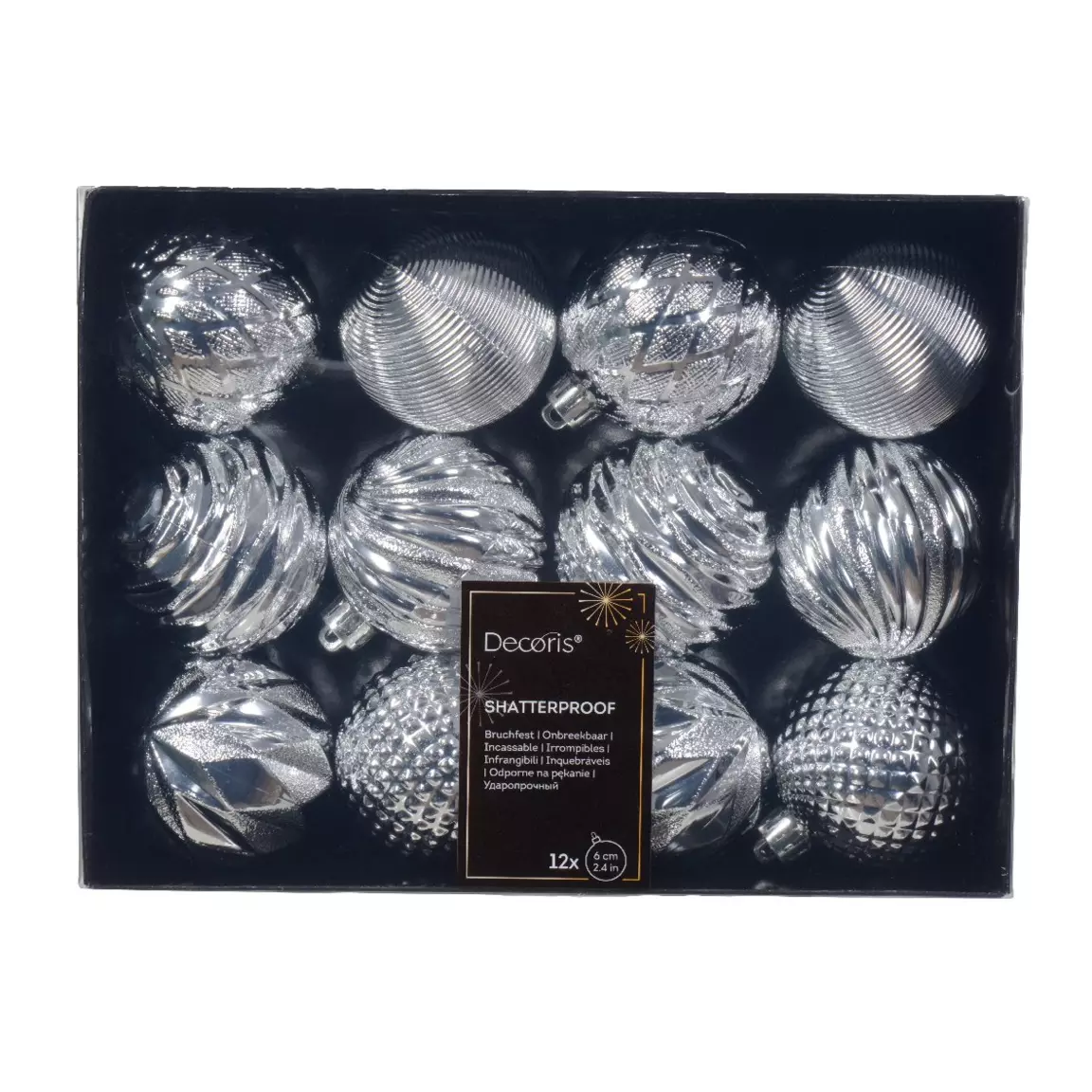 Lot de 12 boules de Noël (D60 mm) Jem Argent