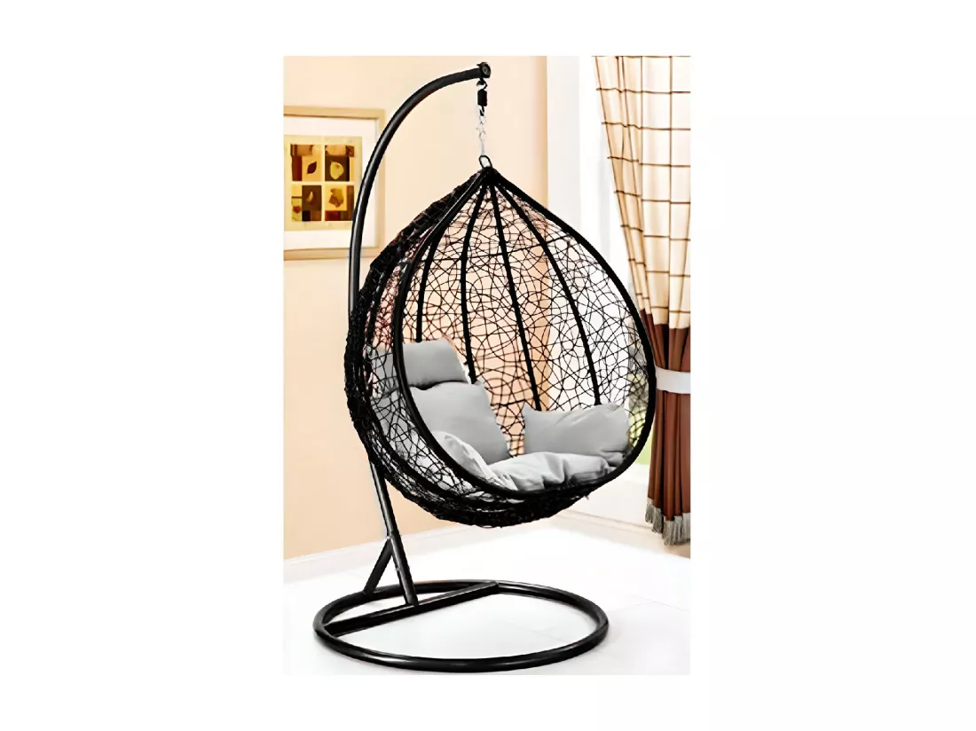 balancelle avec Coussin d'assise, Fauteuil Suspendu en rotin, Chaise balançoire-Longueur 124/117 x Profondeur 105/96 x Hauteur 197/197 cm