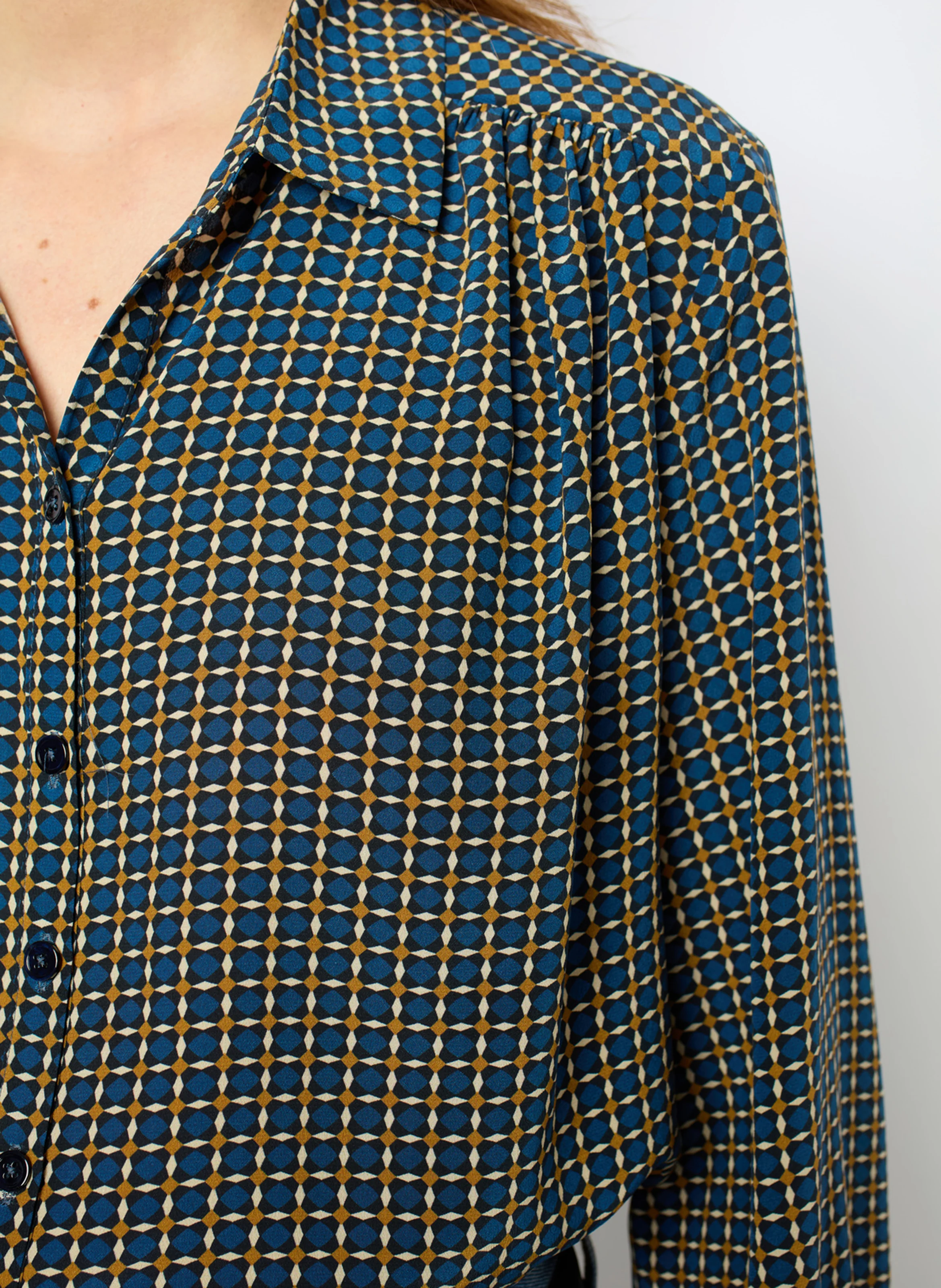 BASTIA - Chemise ample col classique en soie imprimée | Bleu