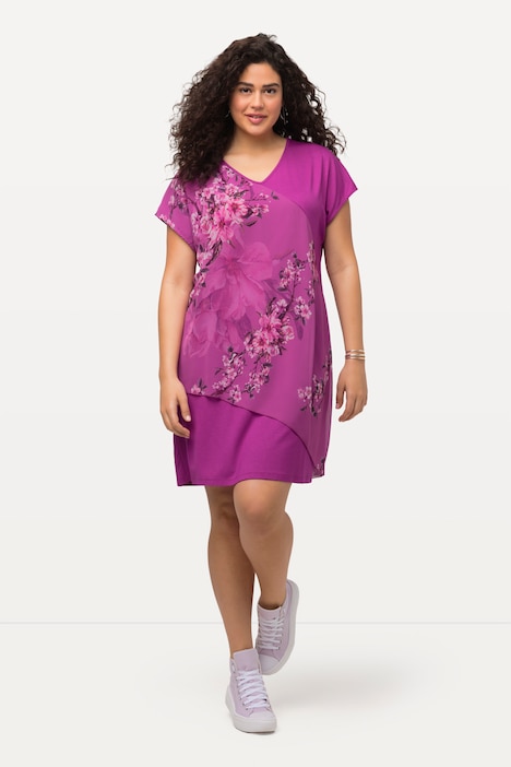 Midikleid, Kirschblüten, V-Ausschnitt, Halbarm