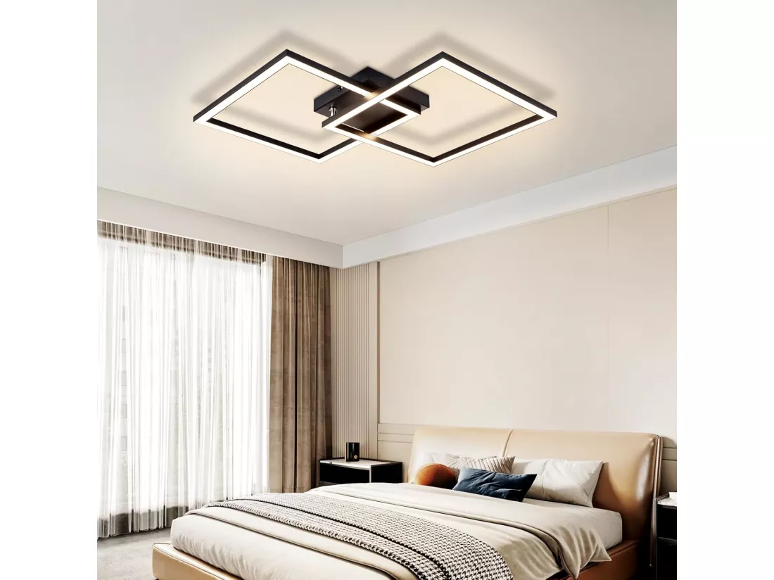 NETTLIFE plafonnier salon led blanc chaud noir 3000k design moderne angulaire 24w