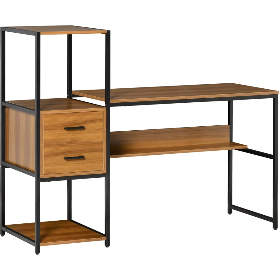HOMCOM Schreibtisch mit 2 Schubladen natur, schwarz