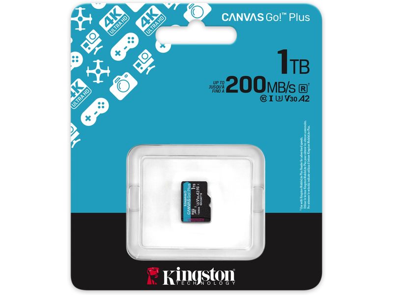 Kingston microSDXC-Karte Canvas Go! Plus 1000 GB, ohne Adap SD-Karte UHS-I U3, 200 MB/s / 160 MB/s, ‎Klasse 10