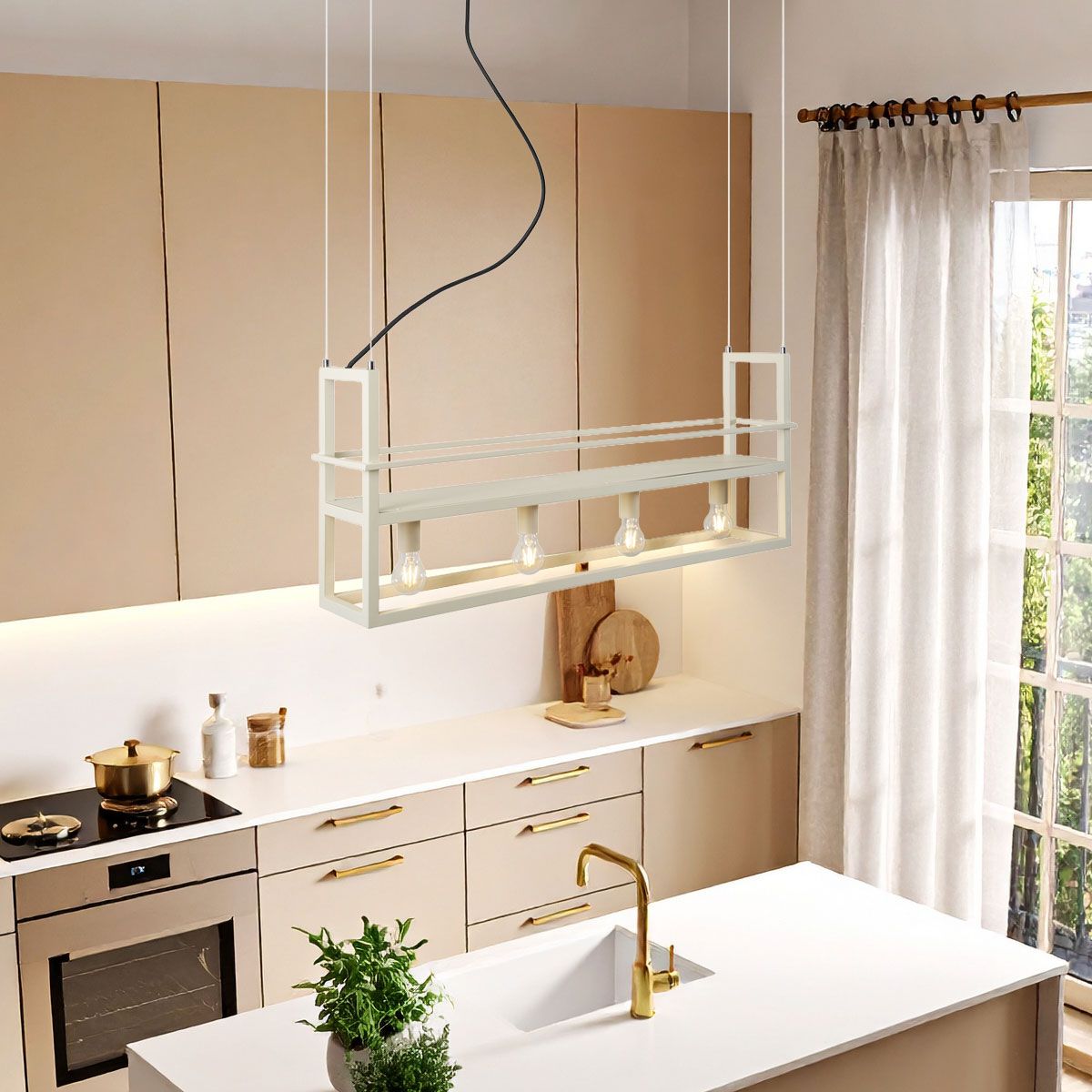 Industriële hanglamp beige 4-lichts - Cage Rack
