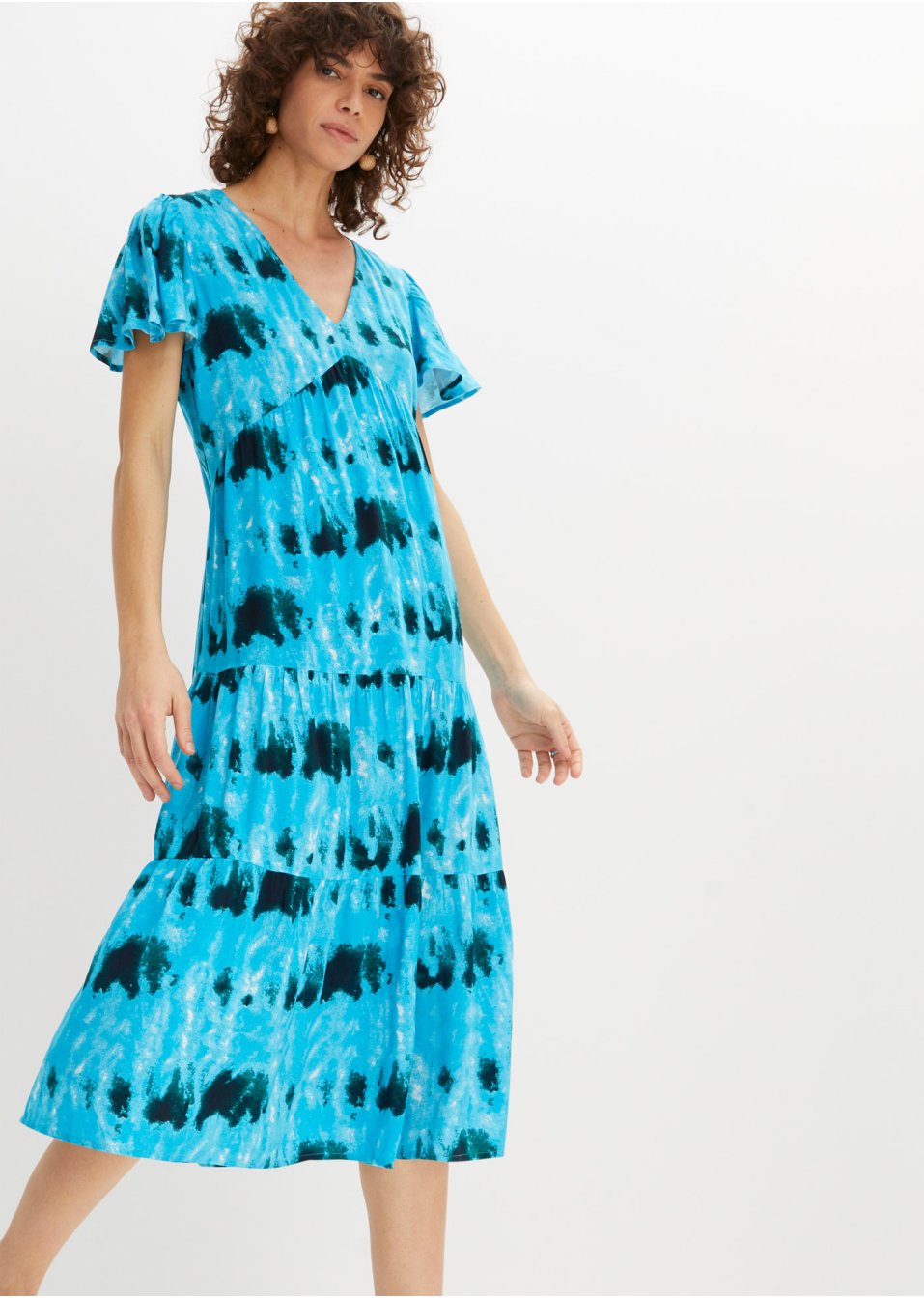 Robe midi avec manches papillon, volants et poches