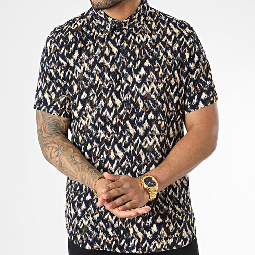 Chemise Manches Courtes Bleu Marine Beige