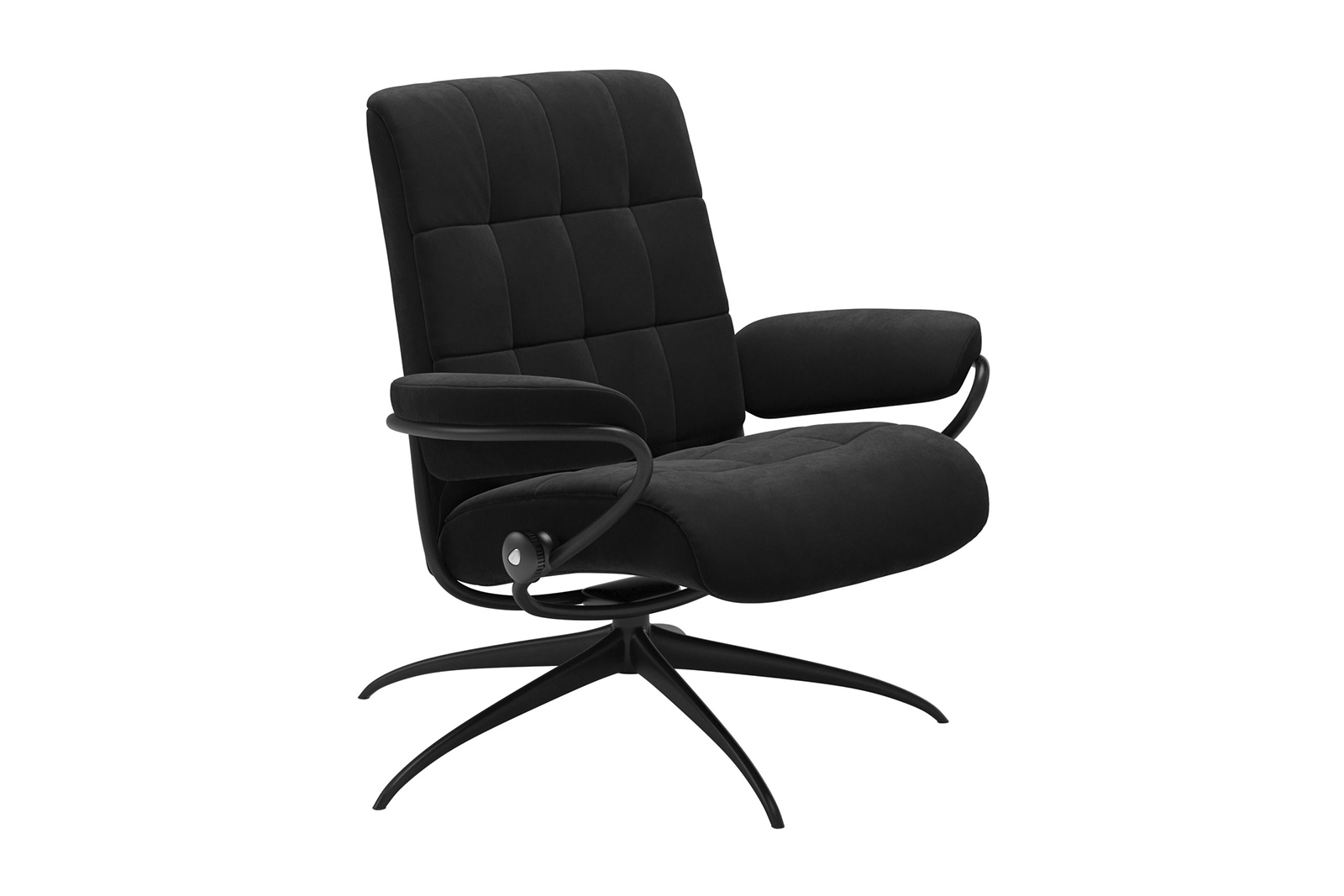 London lenestol lav Tekstil Grace dark grey. Lav rygg. Sort understell